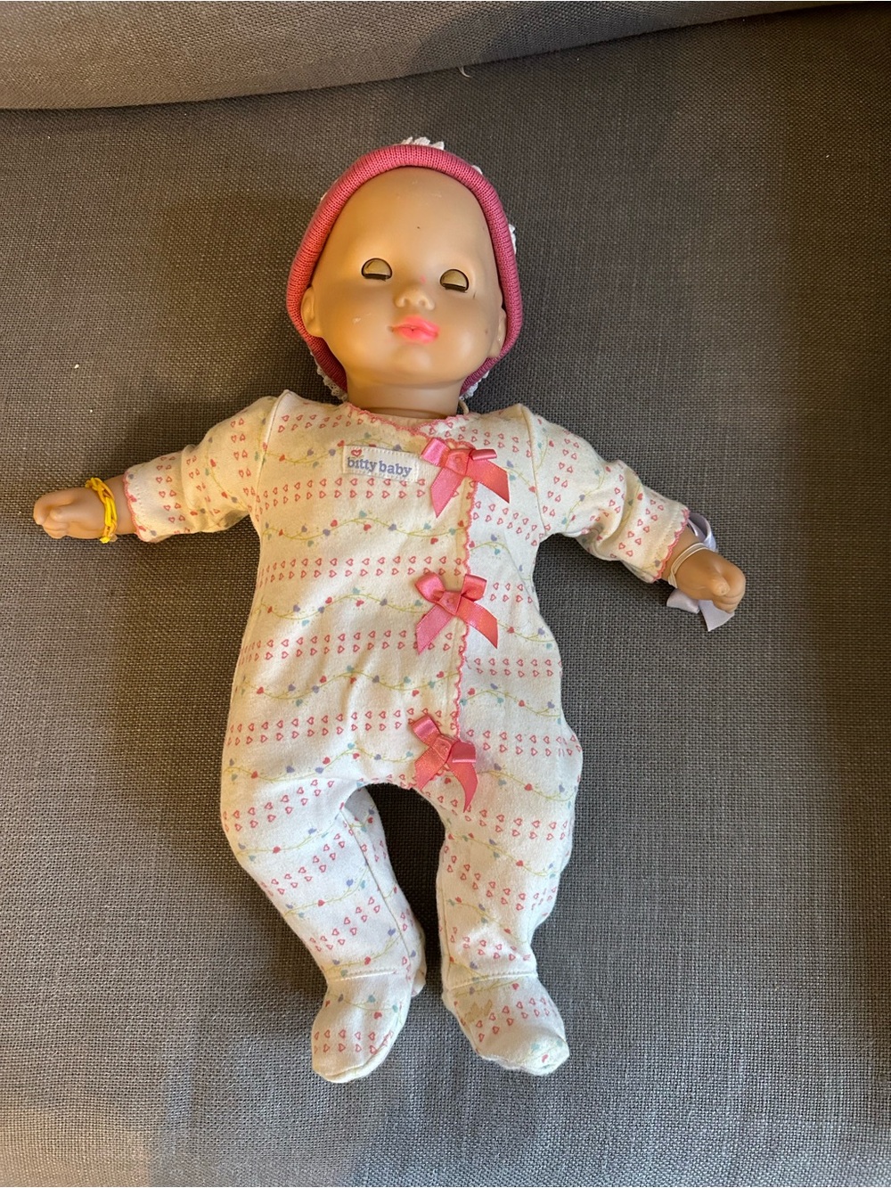 American Girl Cream Doll Sleeper with Pink Bows and Hat